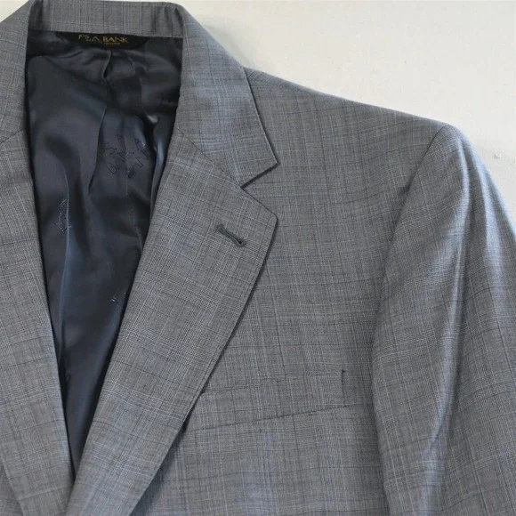 Jos A Bank 43L 36x34 Light Blue Glenn Check 100% Wool Gordon Mens Suit